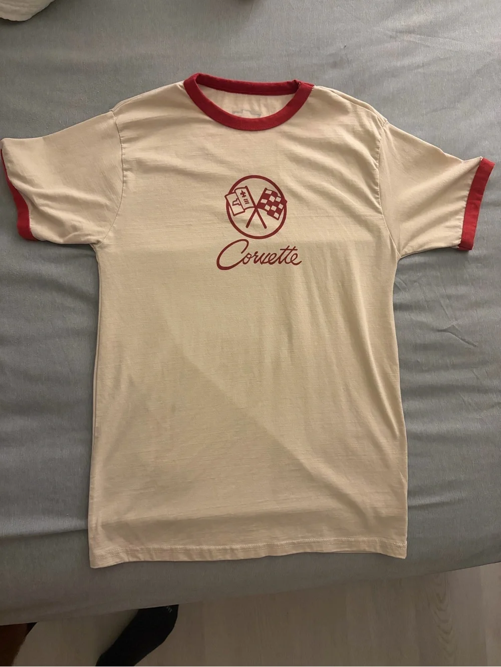 Corvette Cream Ringer T-Shirt with Red Trim
